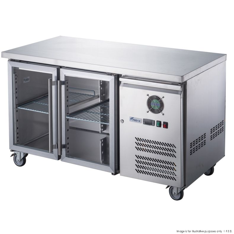 FED-X Two Glass Door Bench Fridge Stainless Steel - XUB6C13G2V - Catering Sale