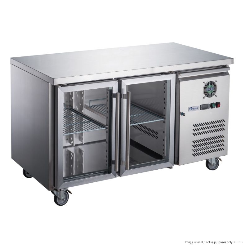 FED-X Two Glass Door Bench Fridge Stainless Steel - XUB6C13G2V - Catering Sale