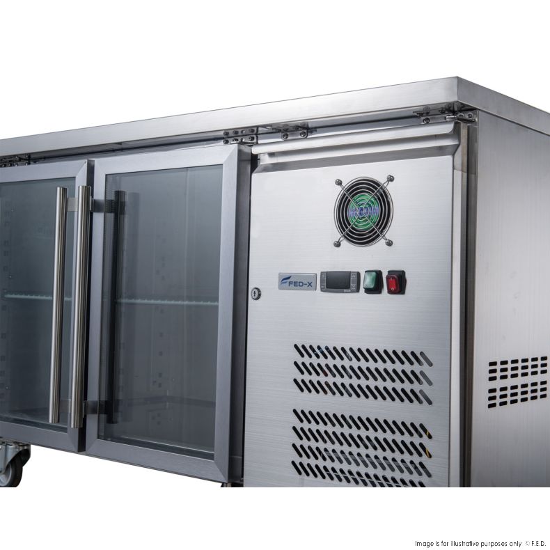 FED-X Two Glass Door Bench Fridge Stainless Steel - XUB6C13G2V - Catering Sale