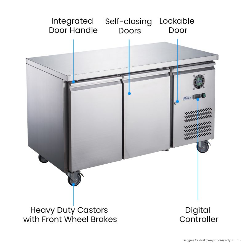 FED-X S/S Two Door Bench Fridge - XUB6C13S2V - Catering Sale