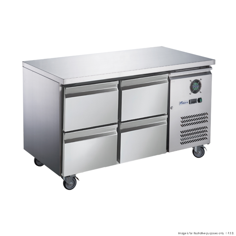 FED-X S/S Four-Door Bench Fridge with Drawers - XUB7C13S2D - Catering Sale