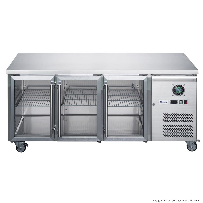 FED-X Three Glass Door Bench Fridge Stainless Steel - XUB7C18G3V - Catering Sale