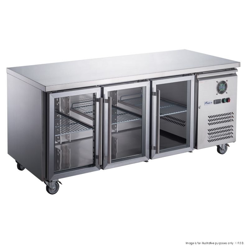 FED-X Three Glass Door Bench Fridge Stainless Steel - XUB7C18G3V - Catering Sale