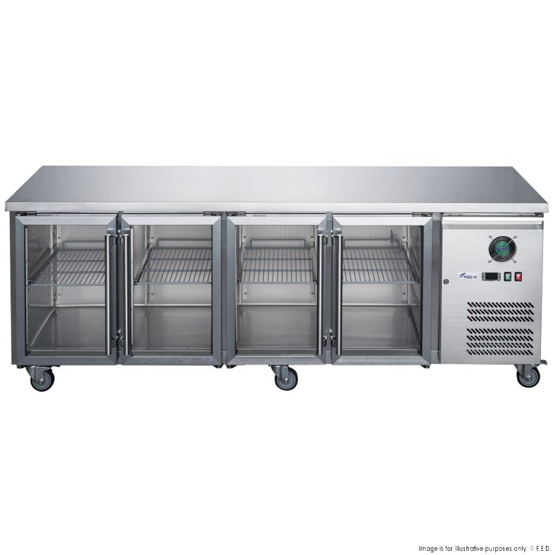 FED-X Four Glass Door Bench Fridge - XUB7C22G4V - Catering Sale