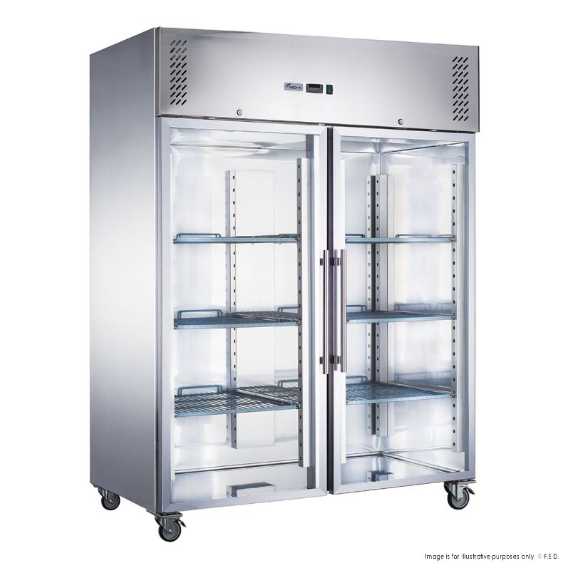 FED-X S/S Two Full Glass Door Upright Freezer - XURF1200G2V - Catering Sale