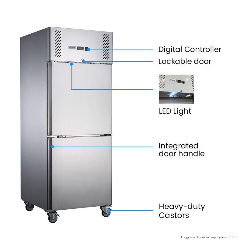 FED-X S/S Two half Door Upright Freezer - XURF600S1V - Catering Sale