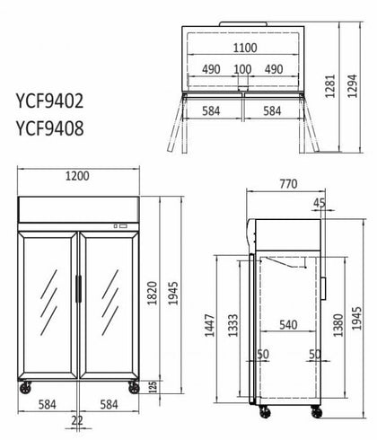 ATOSA YCF9408 Two Glass Door Upright Freezer 900L