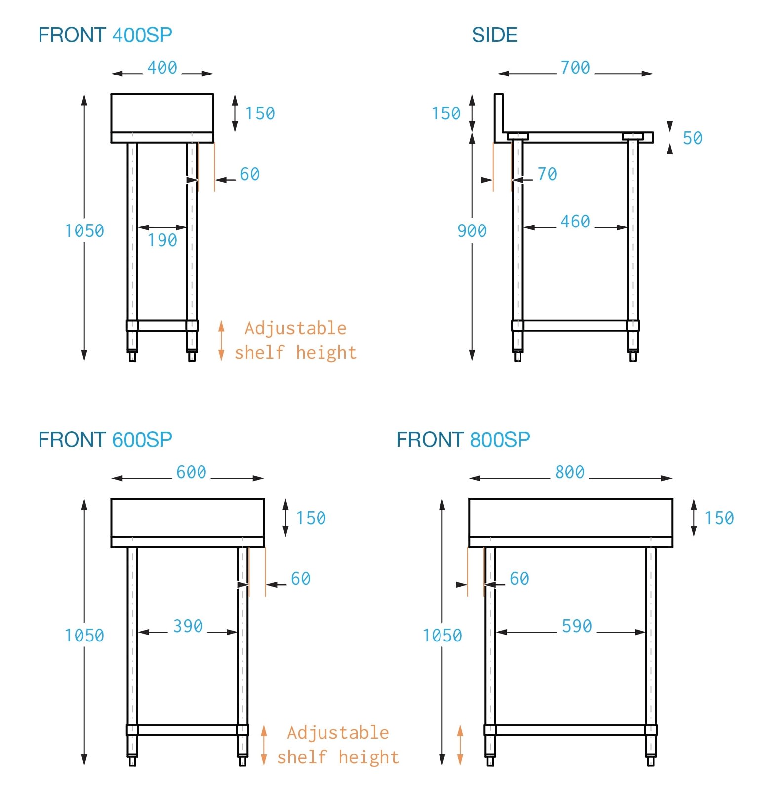Brayco 4070SP workbench with splashback / W400-D700-H900 mm