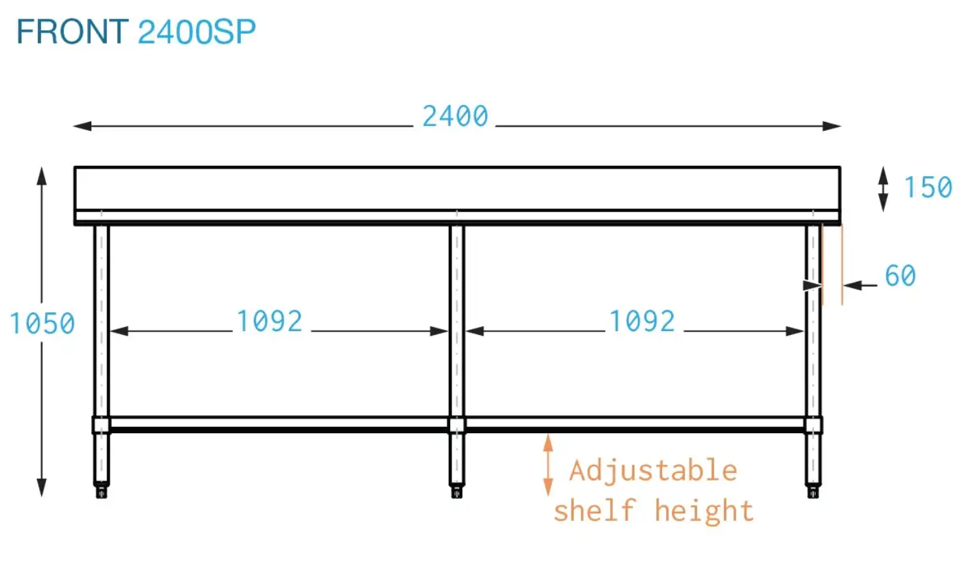 Brayco 24070SP workbench with splashback / W2400-D700-H900 mm