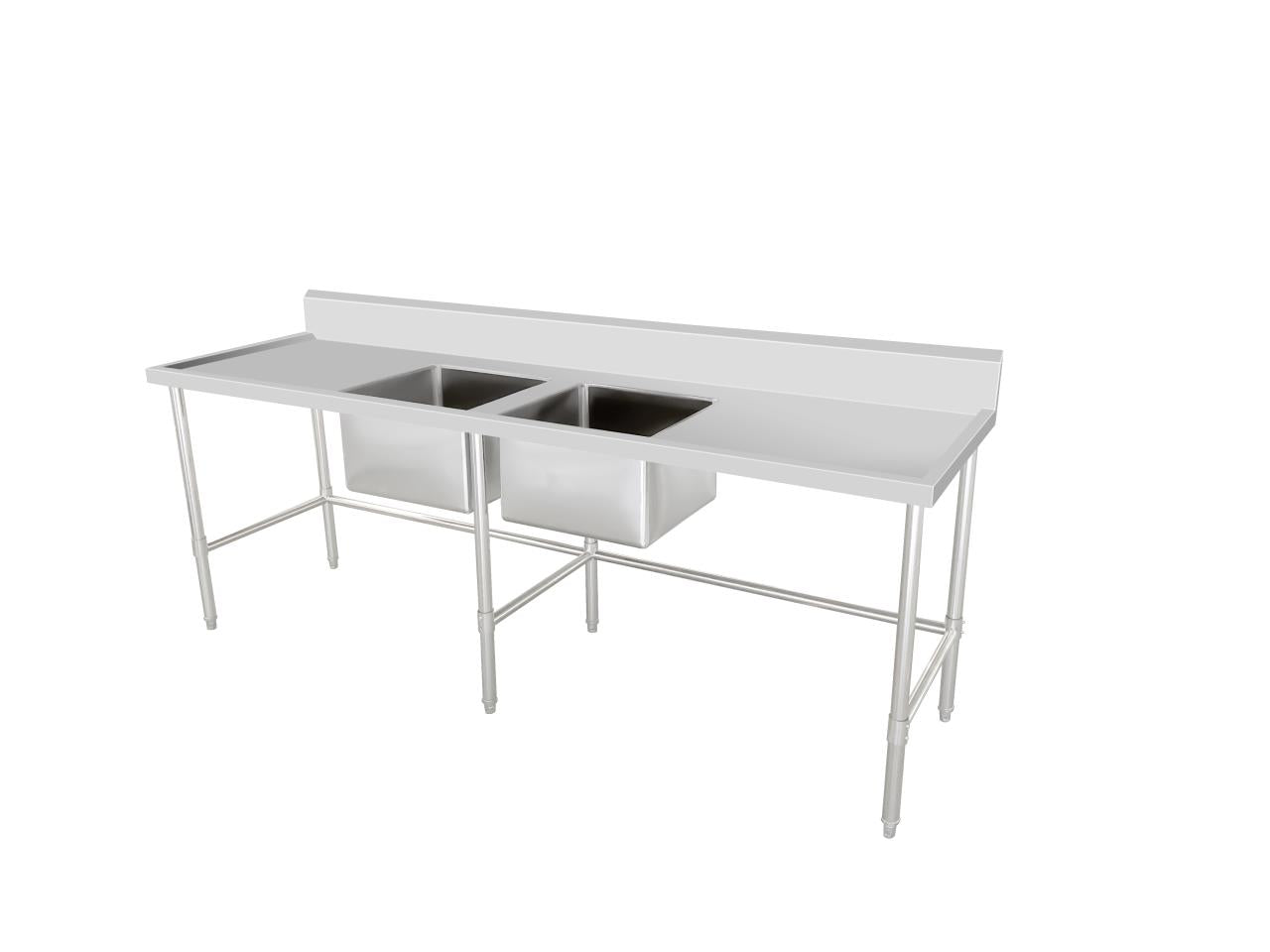 Kitchen Knock ASD-2460L DOUBLE SINK WORKBENCH SERIES with 150MM SPLASH BACK / W2400-D600-H900 mm