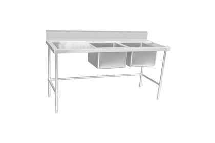 Kitchen Knock ASDD-1870R INLET DOUBLE SINK BENCH with 150MM SPLASH BACK / W1800-D700-H900 mm