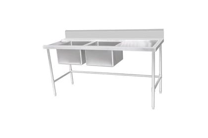 Kitchen Knock ASDD-1870L INLET DOUBLE SINK BENCH with 150MM SPLASH BACK / W1800-D700-H900 mm