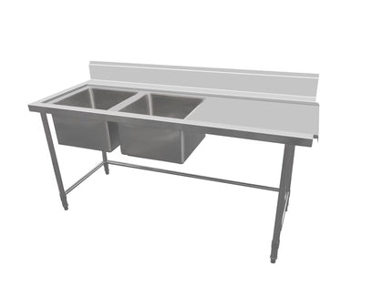 Kitchen Knock ASDD-1870RL INLET DOUBLE SINK BENCH with 150MM SPLASH BACK / W1800-D700-H900 mm