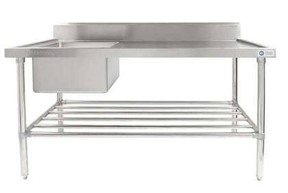 Kitchen Knock ASS-1570L Left S / Steel Single Sink bowl Bench with splashback / W1500-D700-H900 mm