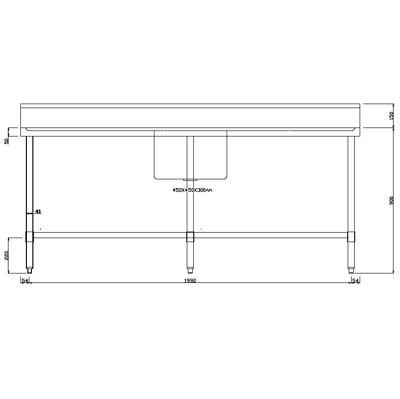 Kitchen Knock KS-ASS-2170C single sink bench with splash back sink at centre - 2100x 700 x 900