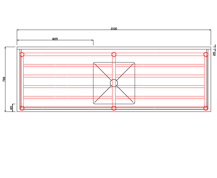 Kitchen Knock KS-ASS-2170C single sink bench with splash back sink at centre - 2100x 700 x 900