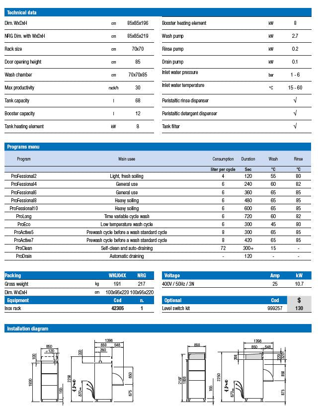 SAFCO EW3104R Eurowash Utensil washer with heat recovery (W850 x D850 x H1960/16A/Inc Rinse Pump) / 1Y Warranty