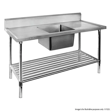 Kitchen Knock ASS-1270R Right S / Steel Single Sink Bench with splashback / W1200-D700-H900 mm