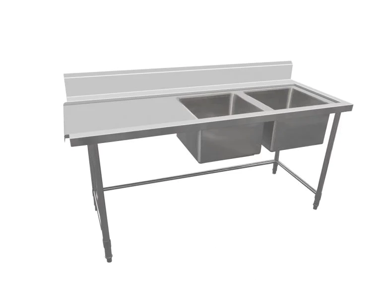 Kitchen Knock ASDD-2170RL INLET DOUBLE SINK BENCH with 150MM SPLASH BACK / W2100-D700-H900 mm
