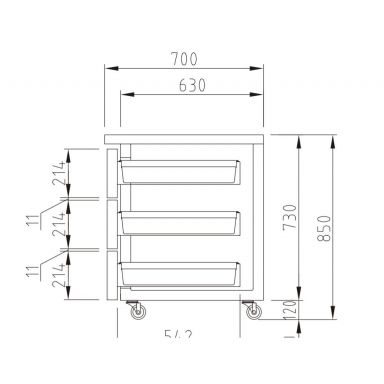 Turbo Air KUF12-3D-3-N(HC) 1200mm 1 Door 3 Drawer Under Bench Freezer 311L