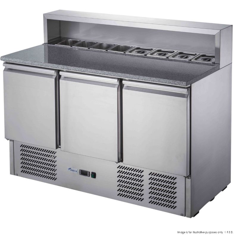 FED-X Three Door Salad Prep Fridge with Marble Top - XGNS1300E - Catering Sale