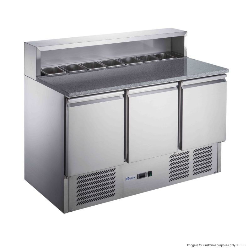 FED-X Three Door Salad Prep Fridge with Marble Top - XGNS1300E - Catering Sale