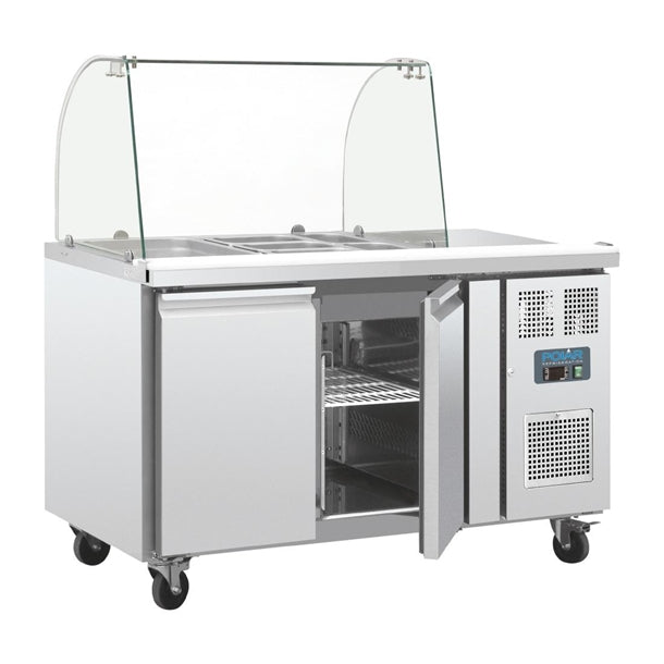 Polar U-Series Double Door Refrigerated Gastronorm Saladette Counter - 300W. Capacity: 2 x 1/1 GN. R600a