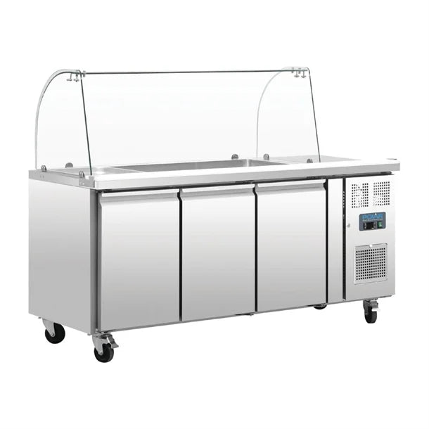 Polar U-Series Triple Door Refrigerated Gastronorm Saladette Counter - 300W. Capacity: 3 x 1/1 GN. R600a