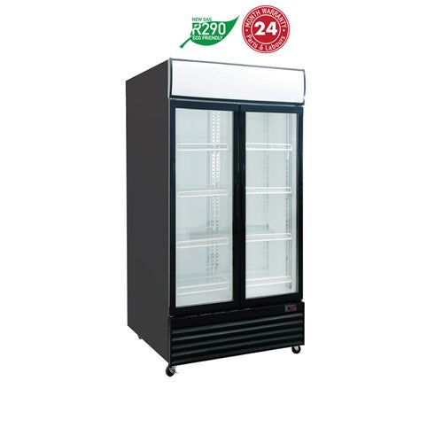 Exquisite DC1000PB Two Glass Doors Upright Display Refrigerators – Black Colour