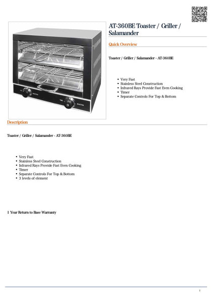FED AT-360BE Toaster / Griller / Salamander /440x345x400 / 1Y Warranty