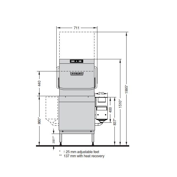 Hobart AUP-HL PREMAX PASSTHROUGH GLASS, DISH AND UTENSIL WASHER with AUTO HOOD LIFT