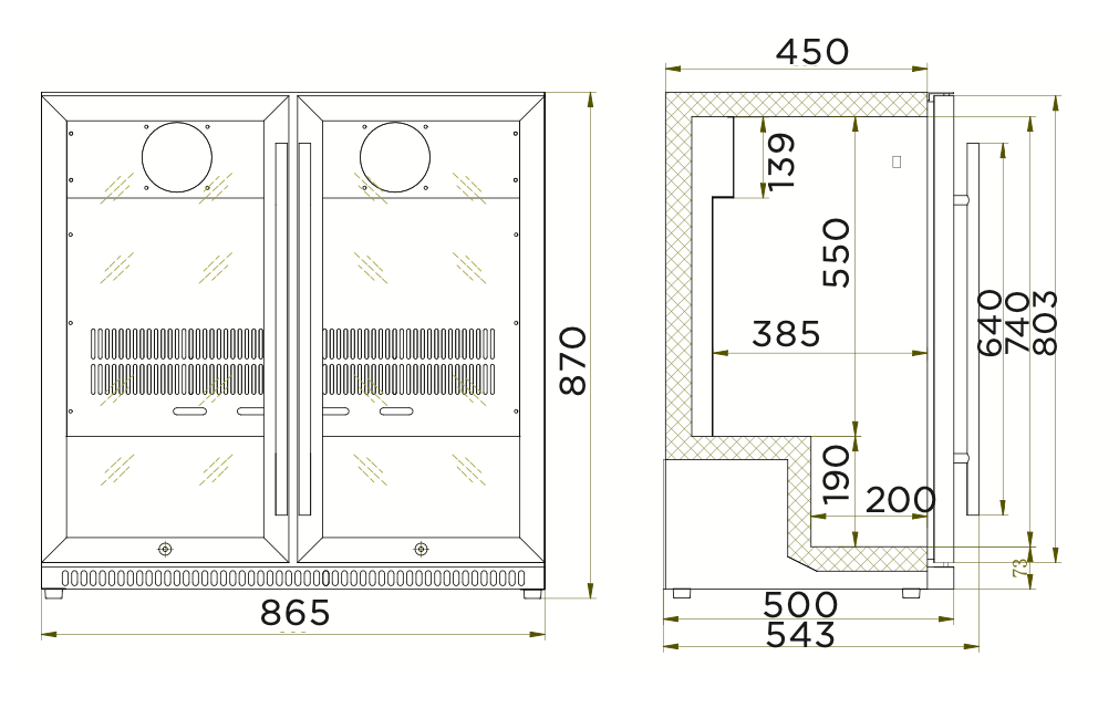 Bromic BB0200GD-NR Back Bar Two Glass Door Display 190L (Hinged Door)