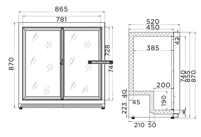 Bromic BB0200GDS-NR Back Bar Two Sliding Glass Door 190L