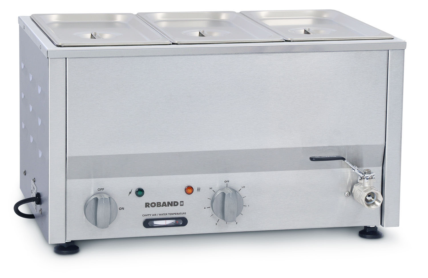 Roband BM2C Counter Top Bain Marie - 3 x 1/3 size 150 mm pans & lids