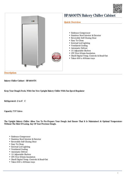 FED BPA800TN Bakery Chiller Cabinet / 740x990x2110 / 2+2Y Warranty