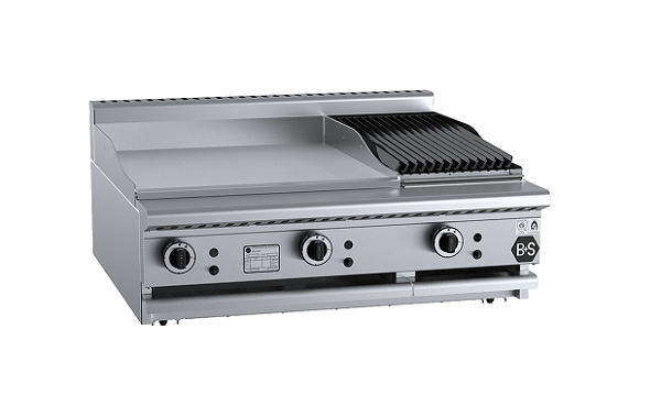 B+S Black BT-GRP6-CBR3BM - Combination 600mm Grill Plate 300mm Char Broiler Bench Mounted