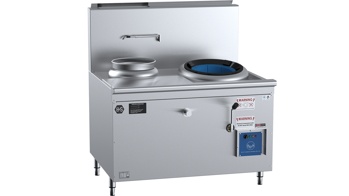 B+S Black Single Hole Hi Pac Wok with Left Rear Pot & Side Prep Table CCF-HP1+1L