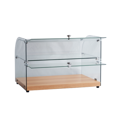 Exquisite CD45-B Two Tiers Curved Glass Ambient Cake Display – Woodgrain Black Colour