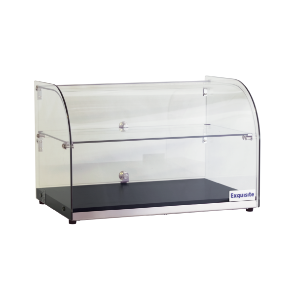 Exquisite CD45-B Two Tiers Curved Glass Ambient Cake Display – Woodgrain Black Colour