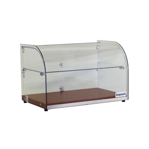 Exquisite CD45-W Two Tiers Curved Glass Ambient Cake Display – Elegant Walnut Colour