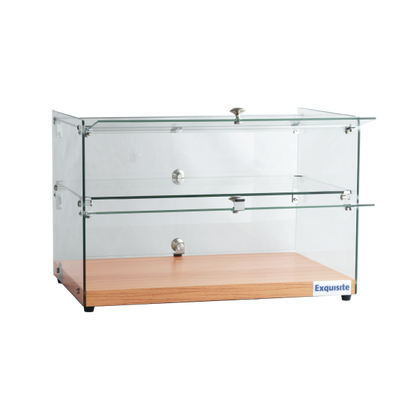 Exquisite CD50-B Two Tiers Flat Glass Ambient Cake Display – Black Colour