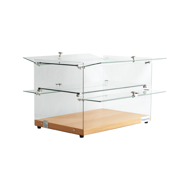 Exquisite CD50-O Two Tiers Flat Glass Ambient Cake Display – Natural Oak Colour