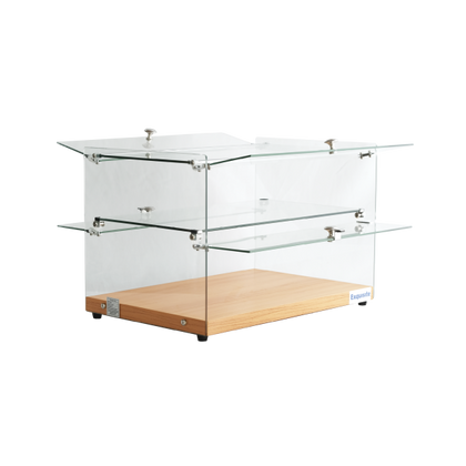 Exquisite CD50-O Two Tiers Flat Glass Ambient Cake Display – Natural Oak Colour