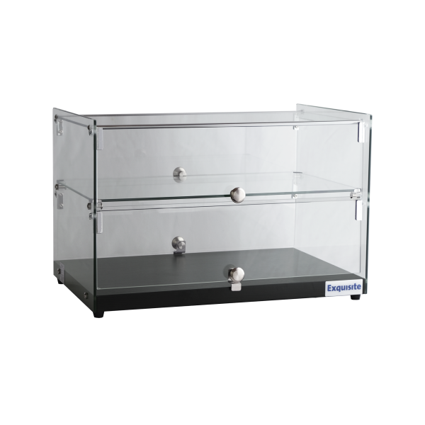 Exquisite CD50-B Two Tiers Flat Glass Ambient Cake Display – Black Colour