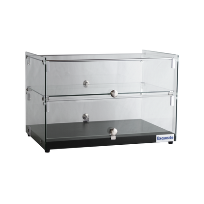 Exquisite CD50-B Two Tiers Flat Glass Ambient Cake Display – Black Colour