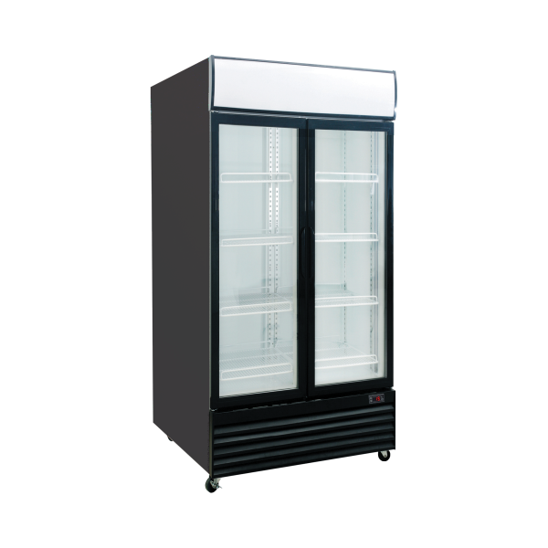 Exquisite DC1000PB Two Glass Doors Upright Display Refrigerators – Black
