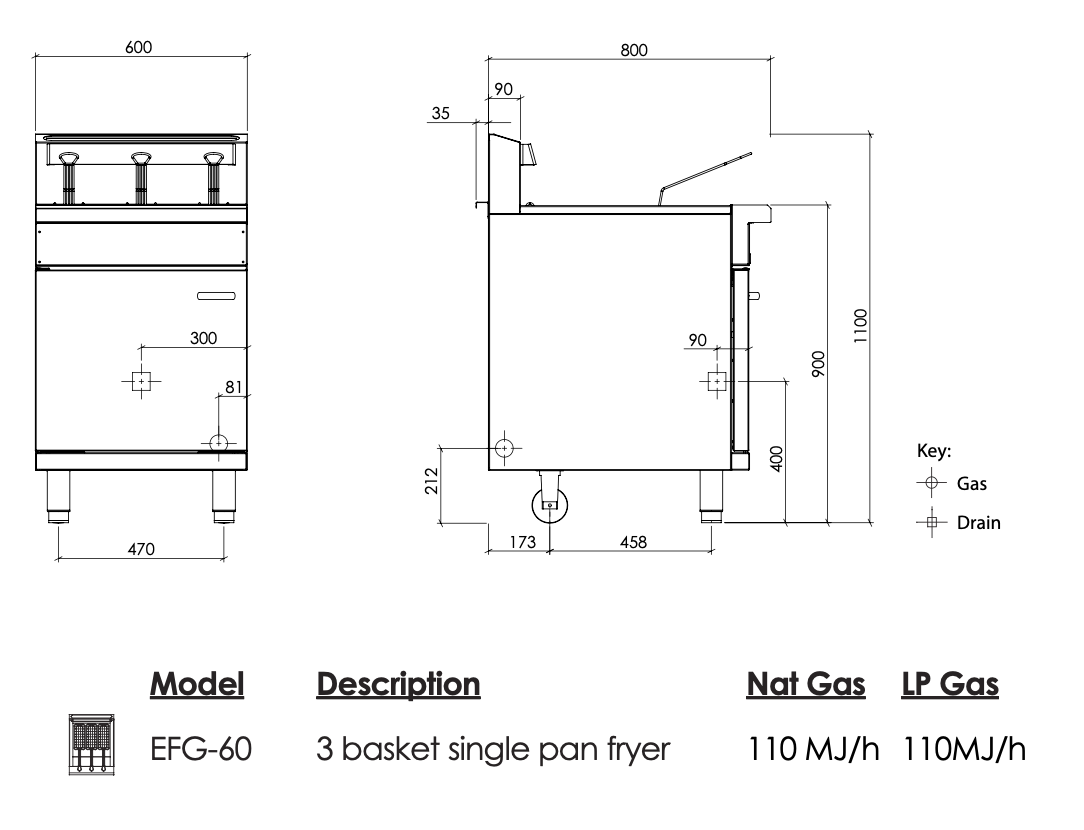 Luus Element EFG-60 Single Pan Gas Deep Fryer 600mm