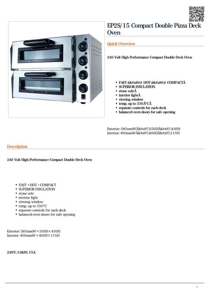 Baker Max EP2S/15 Compact Double Pizza Deck Oven