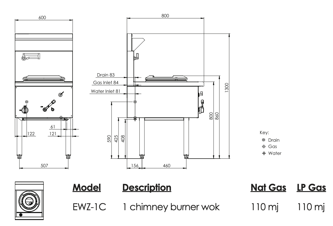 Luus Element EWZ-1C Single Compact Waterless Wok 600mm