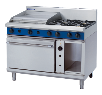 Blue Seal Black Series G58B Gas Combination 4 Burner Cooktop and 600mm Griddle on 2/1 GN Convection Oven